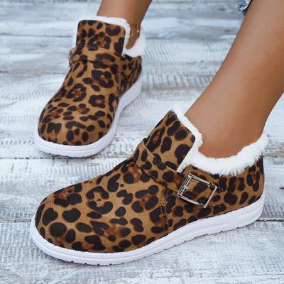 Большие размеры зимние ботинки женские новые зимние леопардовые толстые хлопковые ботинки с плоской подошвой на флисовой подкладке пушистая женская хлопковая обувь