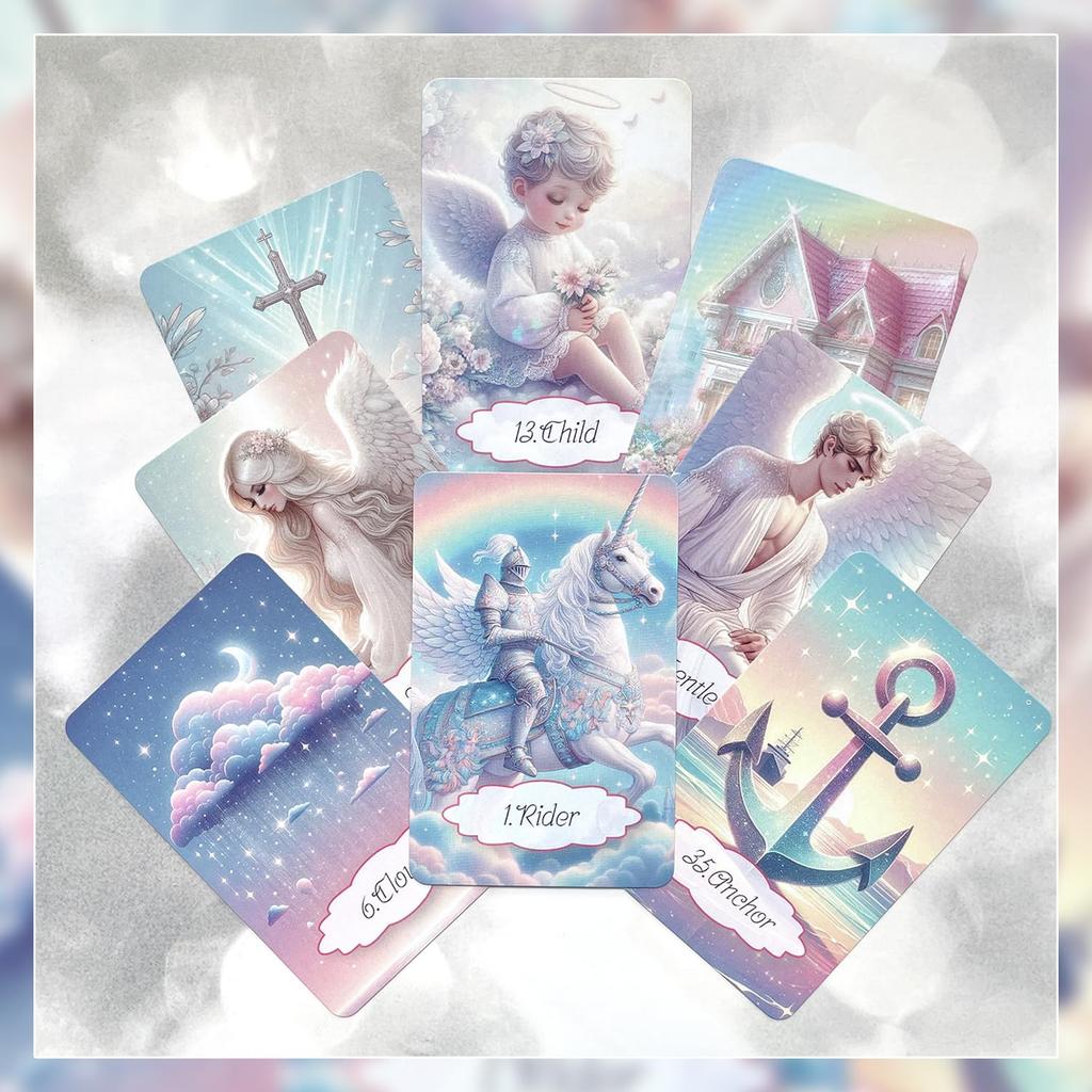 [Officially Imported, Limited Quantity] Cotton Candy Lenormand | Lenormand Cards, 47-Piece Set [Includes Drawstring Pouch] | 56 X 87mm Black Cardstock