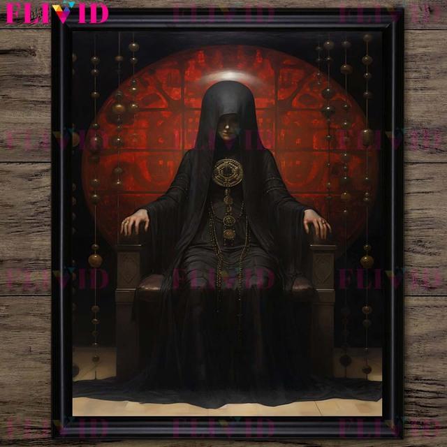 Красная жрица и магическая ведьма, душа, магия, поклонение, настенная живопись маслом, ужас, демон, готика, темное фэнтези, искусство