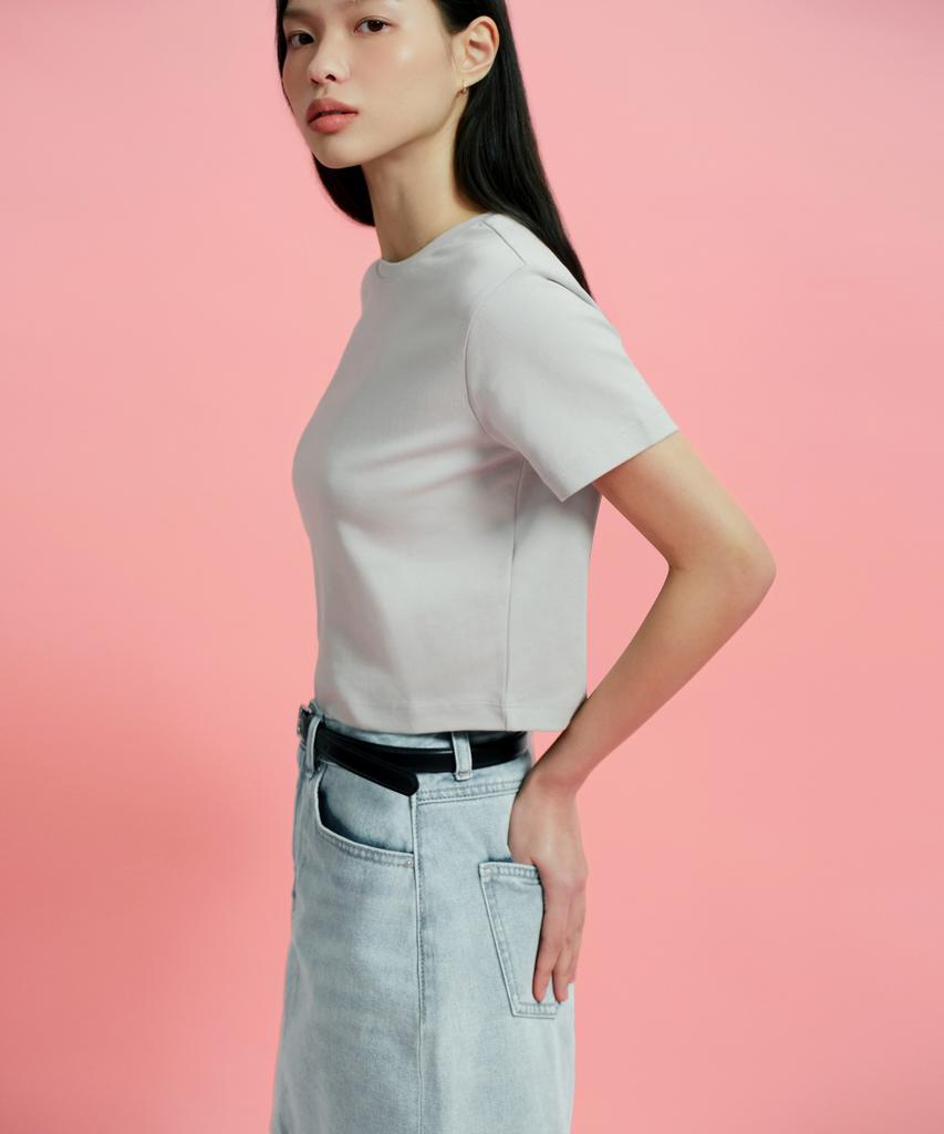 MUSINSA STANDARD WOMAN Женская укороченная футболка с круглым вырезом [Светло-серый]