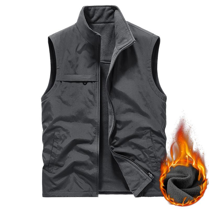 Velvet Vest Double-sided Vest for Men's Outdoor Leisure Warm Windproof Vest Stand Up Collar Top