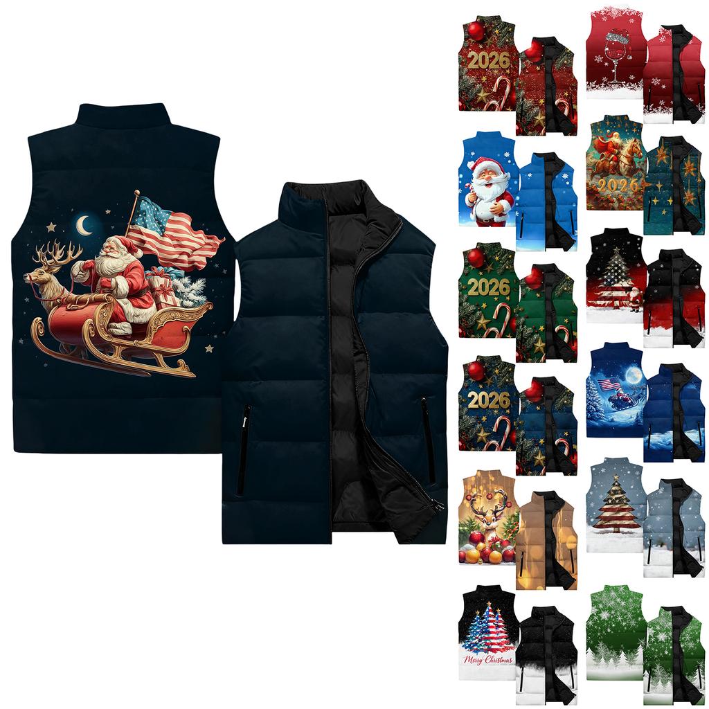 Men's Casual And Fashionable Sleeveless Vest, Solid-color Printed Cotton Jacket