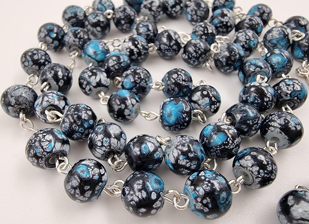 TALISMAN4U Католическое ожерелье из четок, синие стеклянные бусины, медальон «Бог, милосердие», крест Иисуса, религиозный подарок, стеклянная коробка,