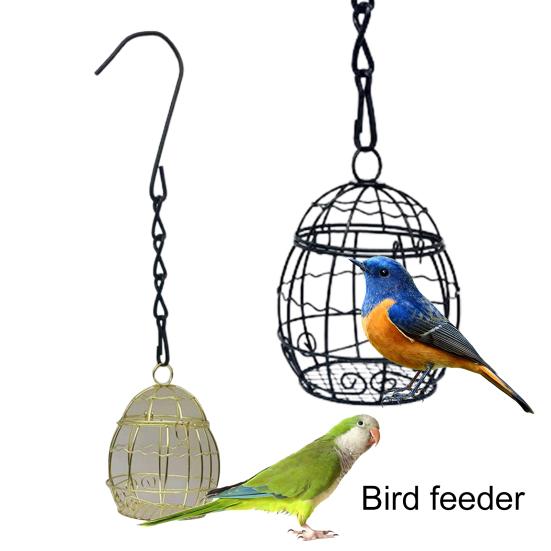Bird Hanging Feeder with Chain Large Capacity Bite Resistant Iron Wire Cage Type Feeding