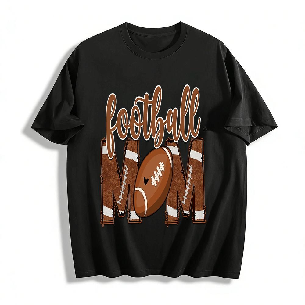 Football Mom Themed Graphic Casual Top For Game Day Pure cotton T-shirt