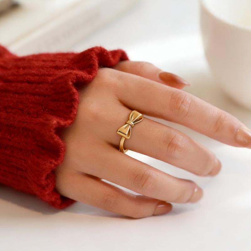 Simple Titanium Steel Bow Ring Female Cute Girlfriend Cold Style Ins Ring