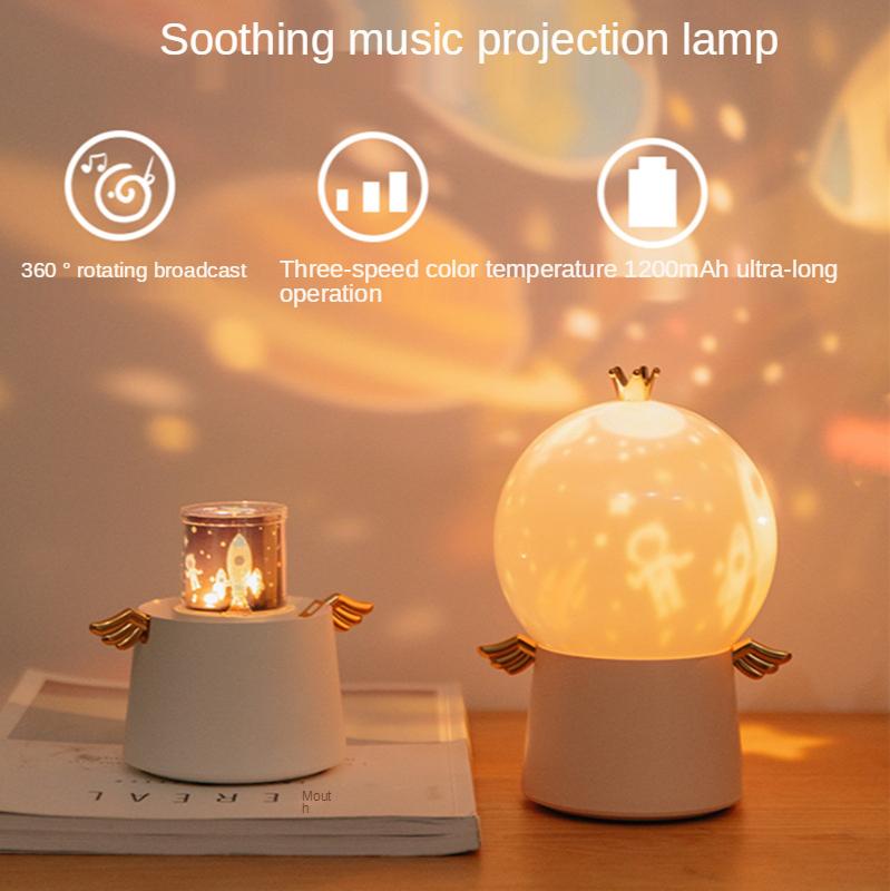 Проекционная лампа «Ангел-хранитель», зарядка через USB, музыкальная подсветка «Звездное небо», детский светодиодный цветной вращающийся ночник-шкатулка