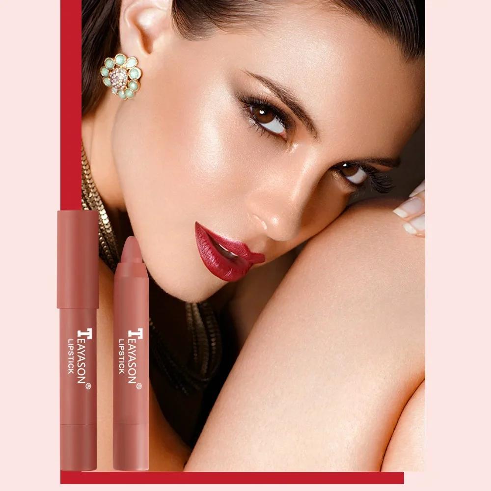 TEAYASON Nude Velvet Matte Lipstick Long Lasting Moisturizing Lip Crayon High Pigment Rotate Lipsticks Pen Woman Cosmetics