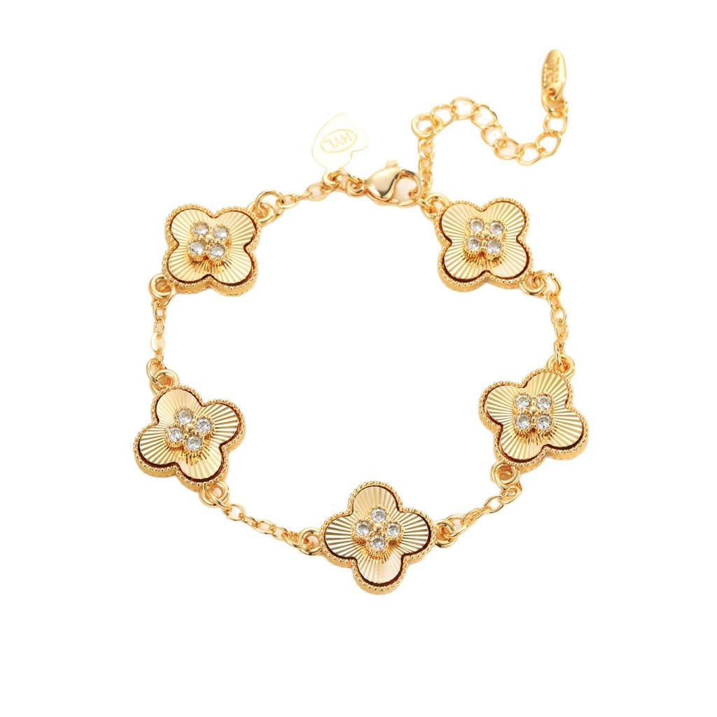 Fashionable Clover Bracelet Hand String Copper Gold Plated Lucky Flower Micro Inlaid Zircon Exquisite Hand Jewelry