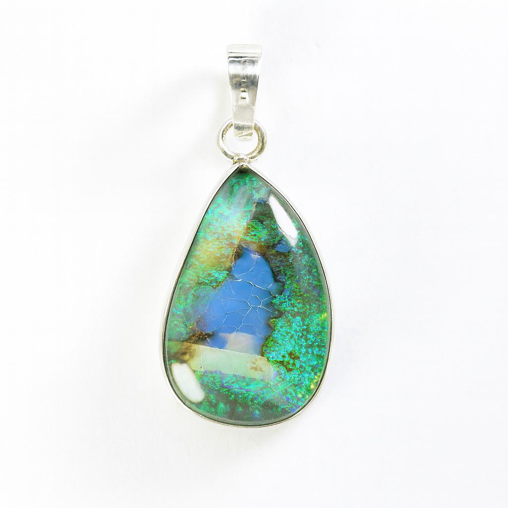 Certified Natural Aurora Opal 25.65 Ct 925 Sterling Silver Pendant best Gift