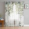 Abstract Sage Green Leaves Branches Sheer Curtains for Living Room Decoration Window Curtain Kitchen Tulle Voile Organza Drapes