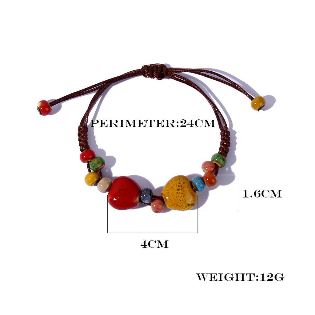 Ethnic Style Heart-shaped Ceramic Handmade Bracelet Rainbow Irregular Woven Bracelet Fashion Beaded Adjustable Bracelet