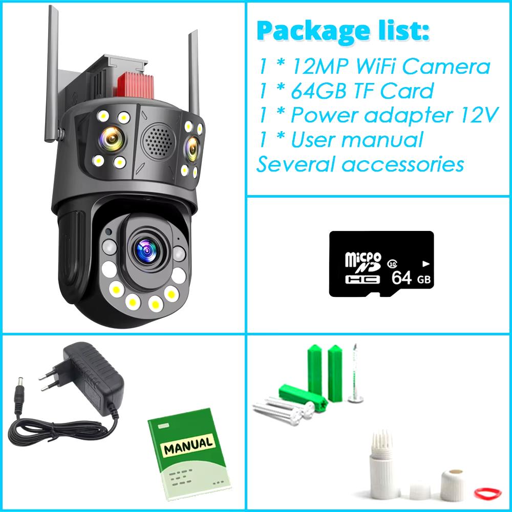 Wifi PTZ камера видеонаблюдения 4K 12MP наружная три объектива 50-кратный зум беспроводная CCTV камера безопасности цветная камера ночного видения ICSEE IP Cam