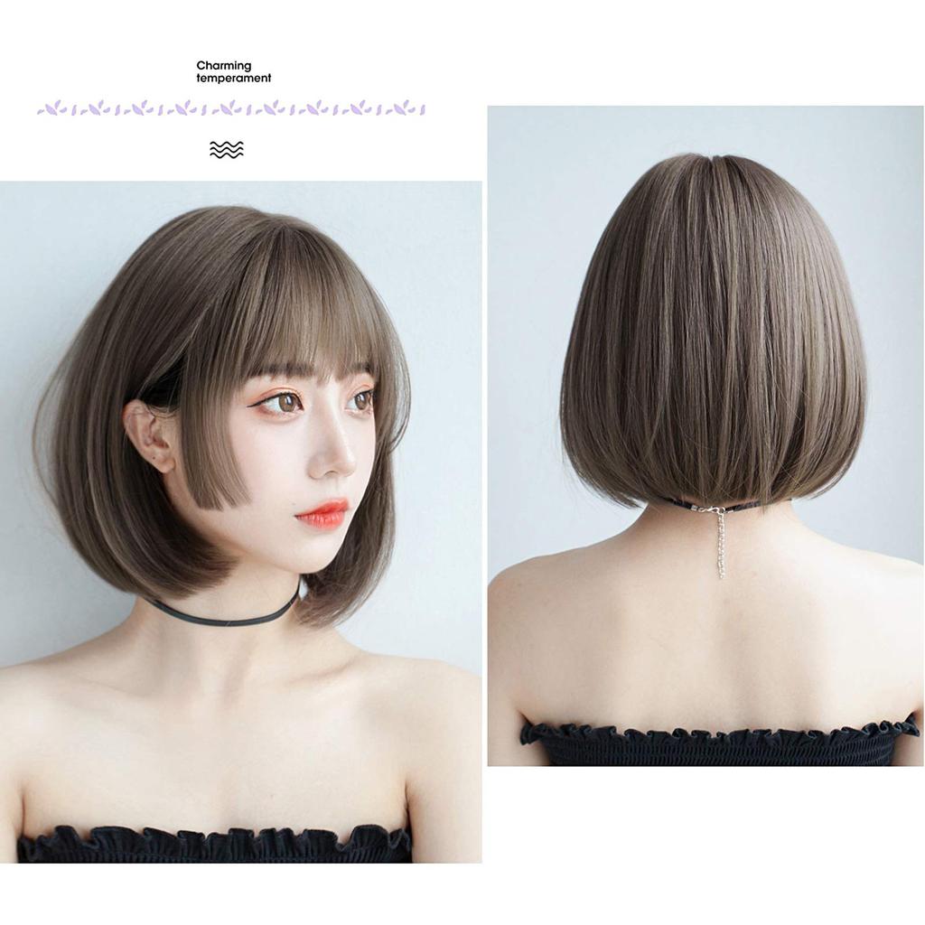 Wig Bob Princess Cut Candybay Short Bangs Short Straight Princess Hair Full Wig Heat Resistant Small Face Lightweight Harajuku Lolita Wig with Pink