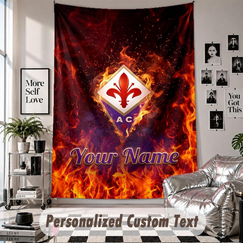 Custom Tapestry Wall Hanging, Fiorentina FC Personalized Name Text Home Wall Decor