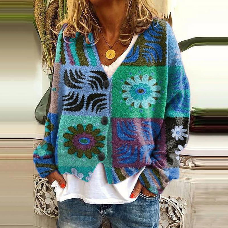 2026 Cross-border Christmas Abstract Print Casual Velvet Cardigan Cape Coat