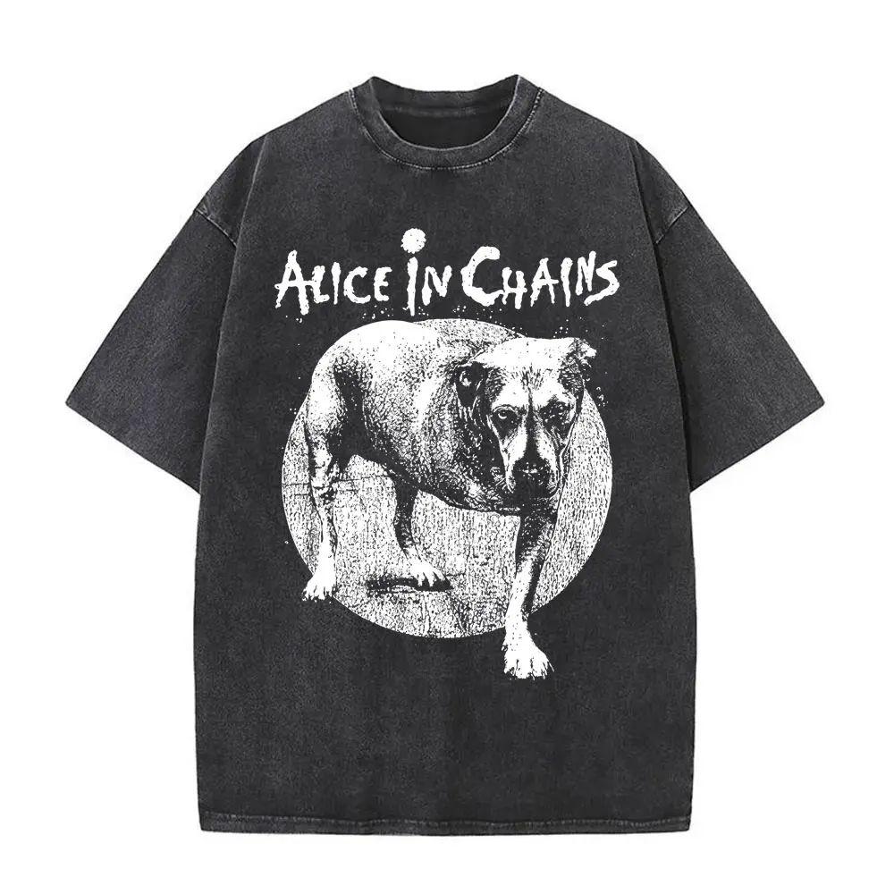 New in Top & Tees Mens T-Shirt Camisetas Rock Band Alice in Chains Dirt Washed Vintage Short Sleeved Round Neck Y2k Tshirt