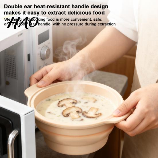 High Temperature Safe Kitchen Tool Foldable Silicone Microwave Steamer, Collapsible Steamer Bowl, Food Preparation Accessory Heat-Resistant Food-Grade