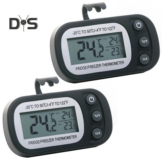 2 шт., цифровой термометр для холодильника, ЖК-дисплей, Макс/Мин, запись по Цельсию, по Фаренгейту, термометр для холодильника с крючком, кухонные рестораны