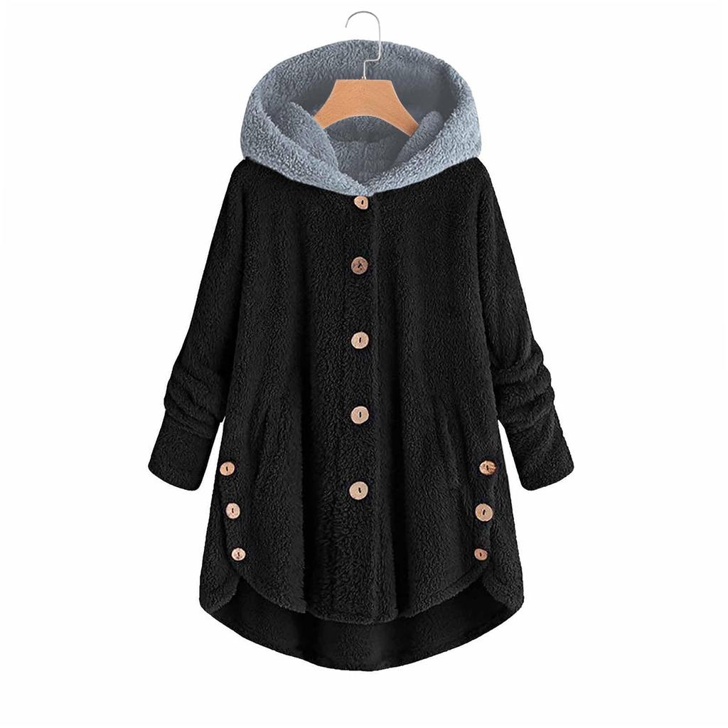 Women's Fashion Stitching Loose Hoodies Long Sleeve Plush Coat