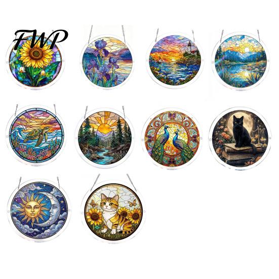 Scratch-resistant Acrylic Decor Puzzle Suncatcher Stained Glass Effect Window Hanging Ornament DIY Colorful Light Reflector Art Sun Catcher