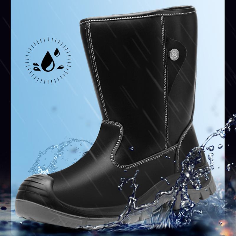 Puncture-Proof Work Boots Safety Steel Toe Shoes Men Mid-Calf Boots Men Safety Shoes Work Leather Protective Boots Waterproof