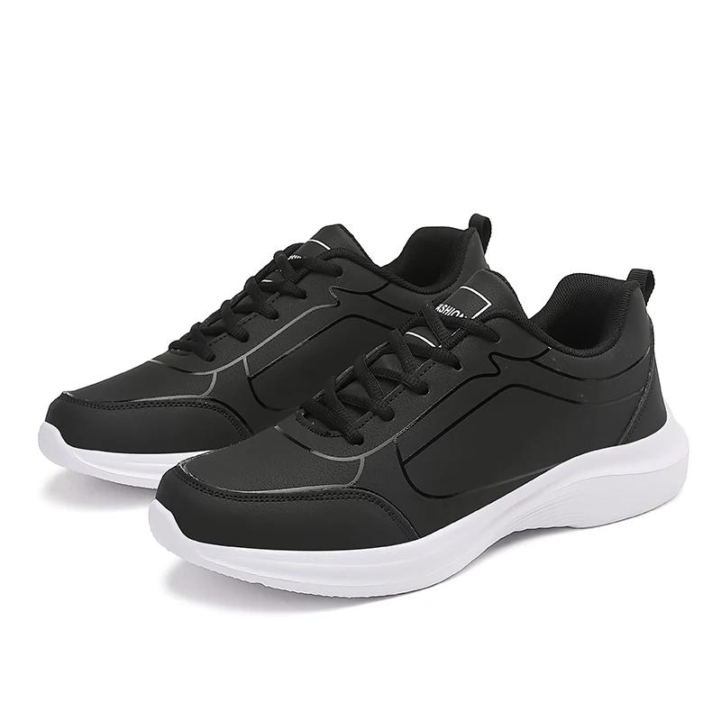 Fashion Men Leather Sport Shoes Size 48 Leather Running Shoes Outdoor Waterproof Sneakers Men Lightweight Athletic Sneakers for Men