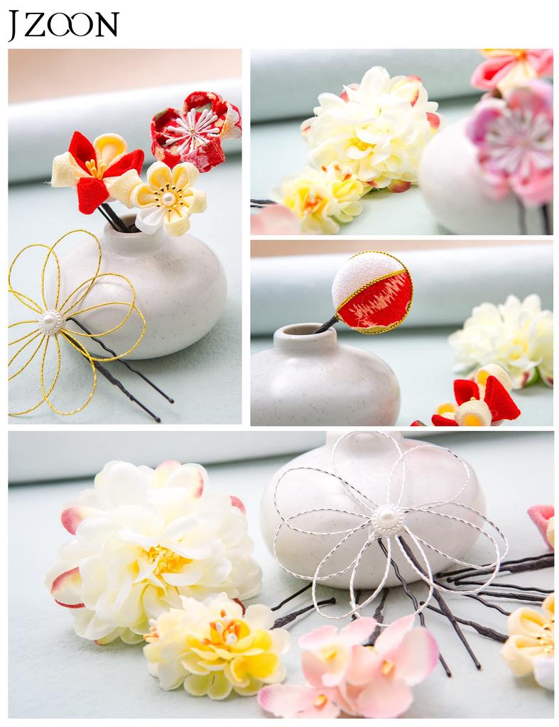 Handmade Hair Ornament with Perfect for and other Japanese with Flowers and Mizuhiki Perfect for and [JZOON] Tsumami-zaiku Bells, Shichi-Go-San,