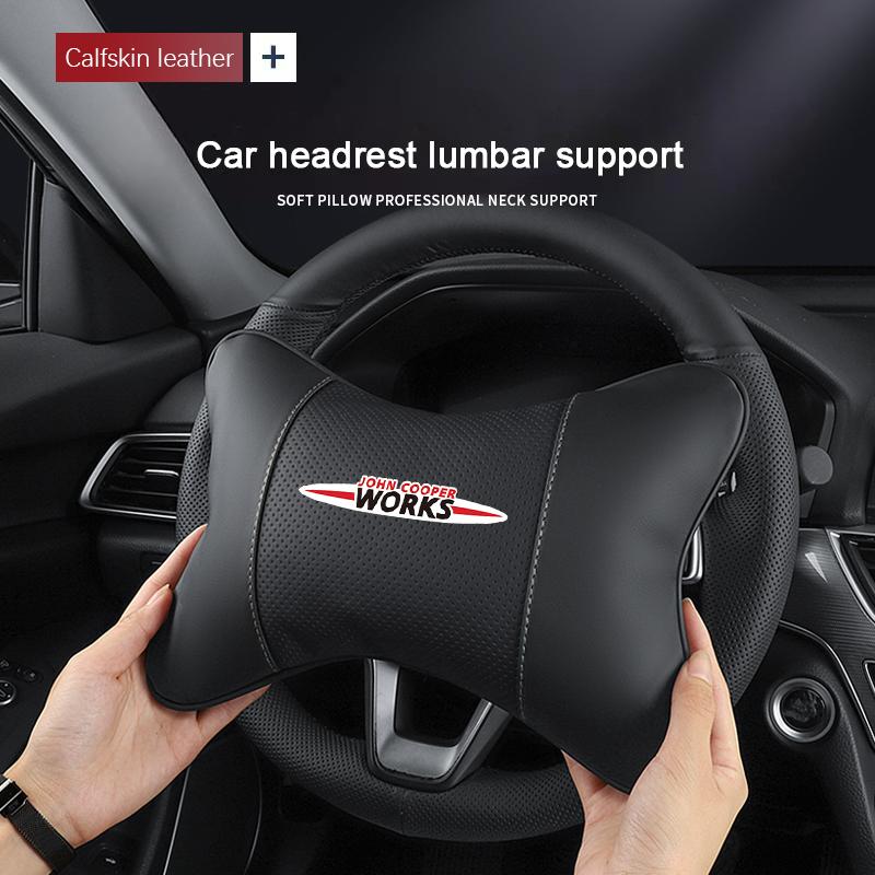 Car Neck Pillow Auto Emblem Headrest Accessories For MINI WORKS Cooper R56 F56 R50 JCW Cabrio Aceman Countryman Clubman Roadster