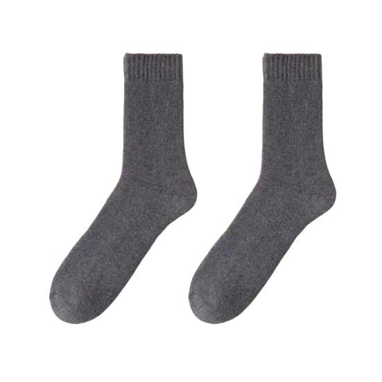 Yousheng 1 Pair Men Winter Socks Mid-tube Thick Thermal Insulation Home Bedroom Wear Floor Socks Solid Color Anti-slip Knitted Daily Wear Sport Socks