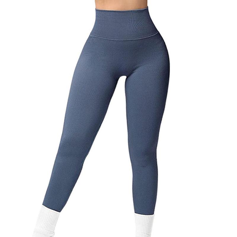 Ребристые штаны для йоги, женские леггинсы с высокой талией для спортзала, однотонные спортивные бесшовные женские леггинсы для фитнеса, тренировки для бега, колготки для тренировок с контролем живота