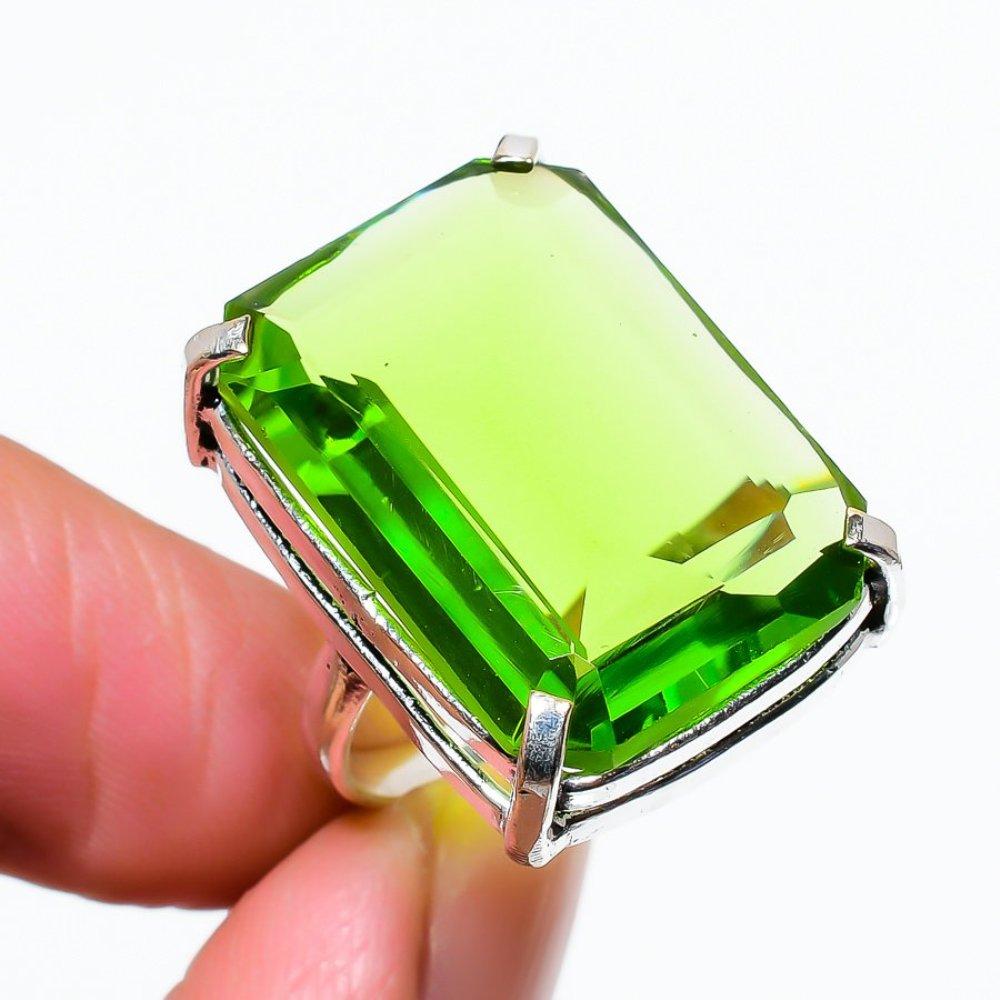 Peridot Gemstone Handmade 925 Sterling Silver Jewelry Ring Size 7 R0u68