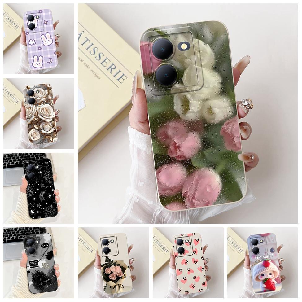 For Vivo Y36 5G V2248 Case For Vivo Y27 5G V2302 Cover Silicone Luxury Fashion Flowers Kawaii Cute Cat Funny Phone Case Bumper