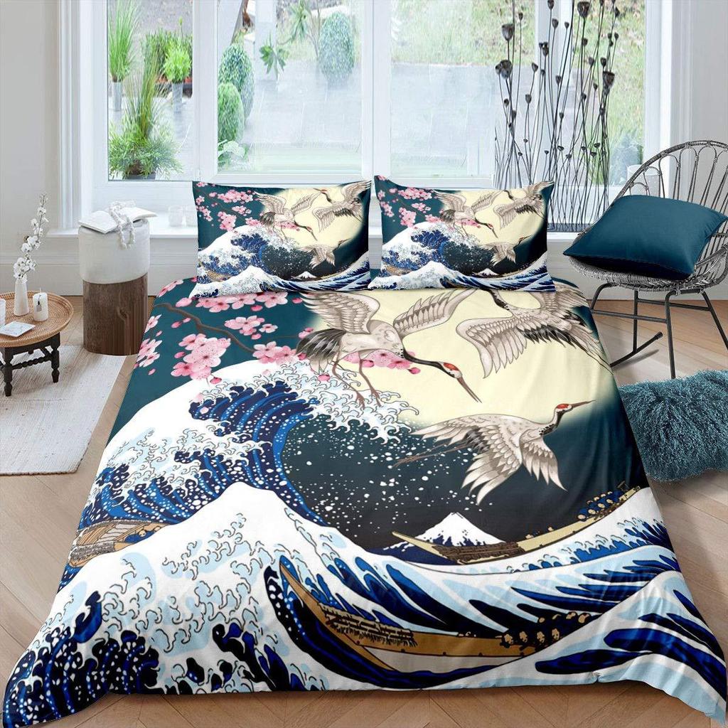 Комплект пододеяльника "Журавль" Японское дерево Постельное белье Трехпредметное Украшение комнаты Животное Стиль укиё-э Пододеяльник