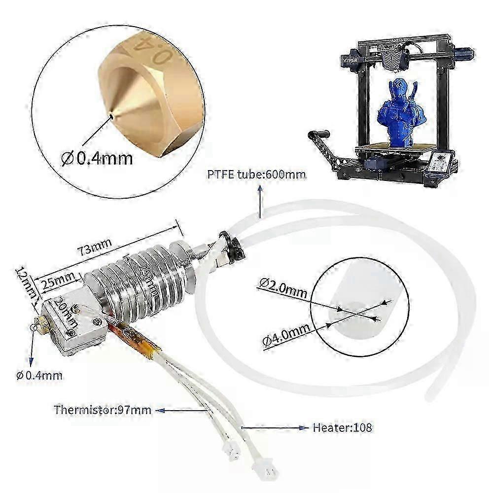 3D Printer Hotend For Anycubic Vyper Chiron 24V 40W Heater With Hotend Heat Sink 3D Print Parts J Head Extruder 04mm Nozzle,zxl