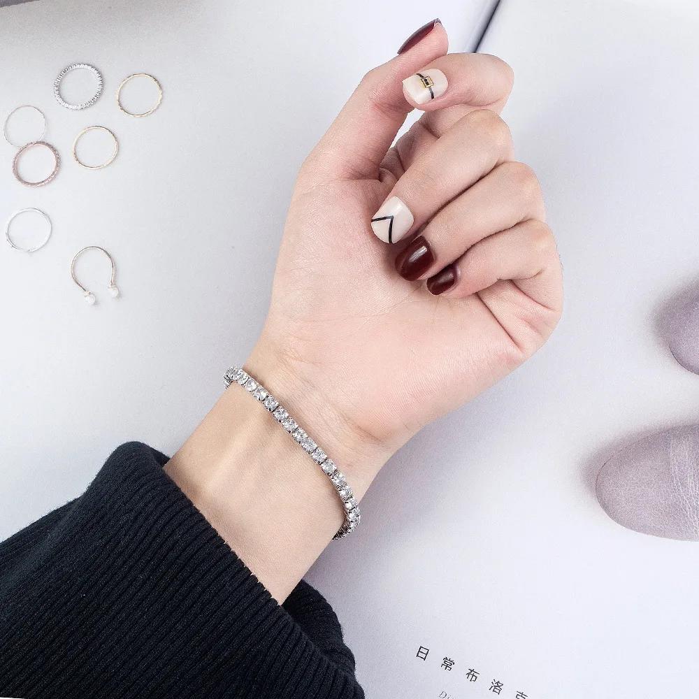 Noble   Copper Bracelet Zirconia Tennis Ball Women Fashion Simple Engagement Wedding Charm Jewelry 4mm width