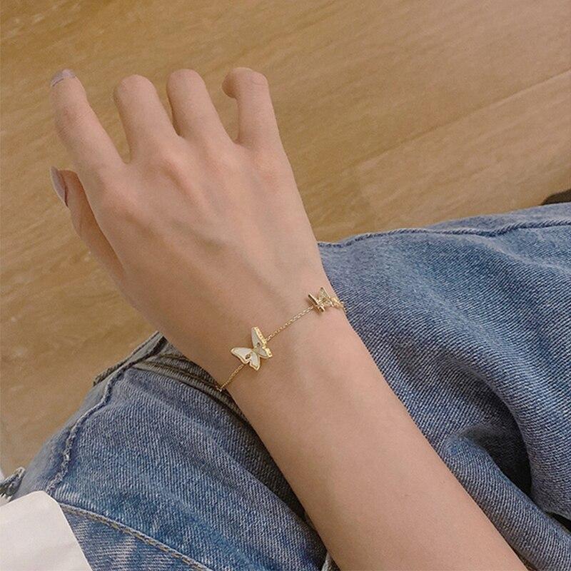 925 Sterling Silver Butterfly Charm Bracelet For Women Elegant White Shell Zircon Chain Bracelet Birthday Gift