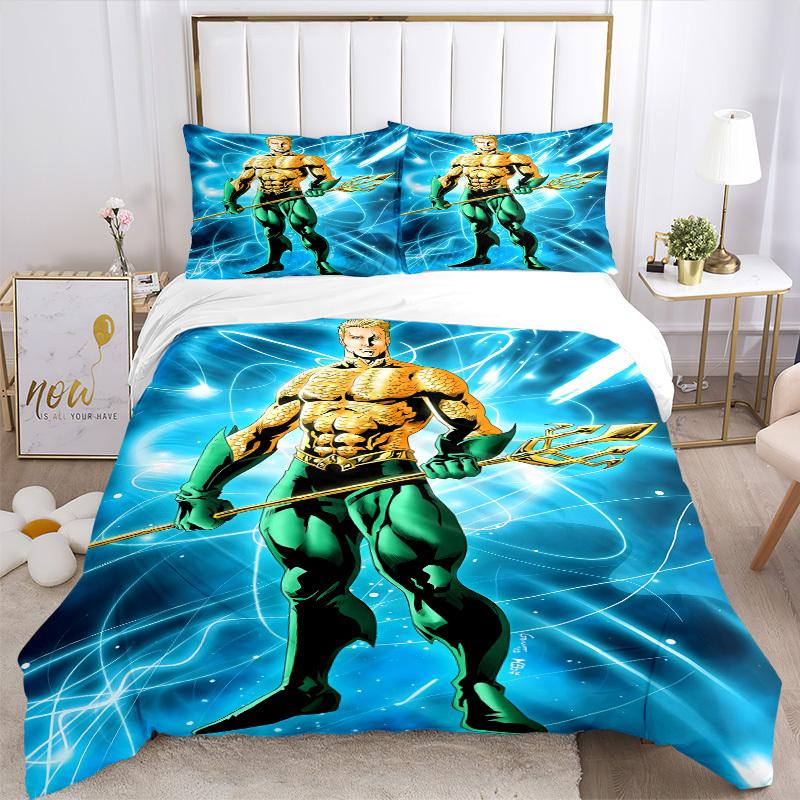 3pcs Aquaman, Trident Cover Set,Soft Comfortable Duvet Cover,Guest Room (1*Duvet Cover + 2*Pillowcases, Without Core) yy251024139
