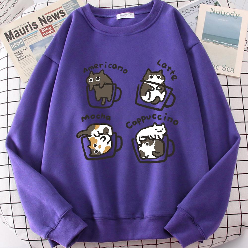 Американский стиль Кофейный кот Милый принт Толстовка Мужская мультяшная уличная одежда принты Толстовки Япония Харадзюку Толстовка Толстовка