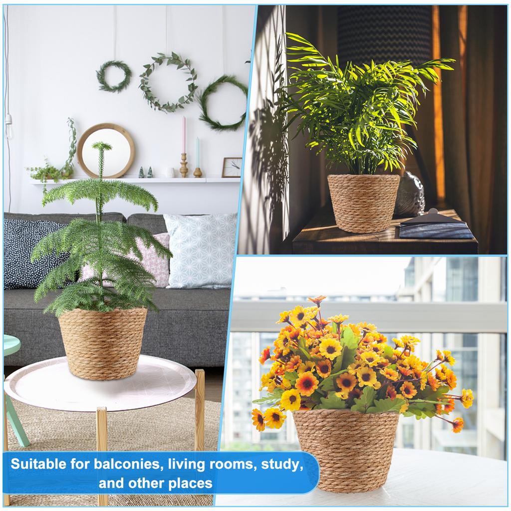 4 шт. в упаковке, большая плетеная корзина для растений из морской травы с пластиковой подкладкой, стильные корзины для растений, комнатные и уличные растения, плетеные корзины из лозы