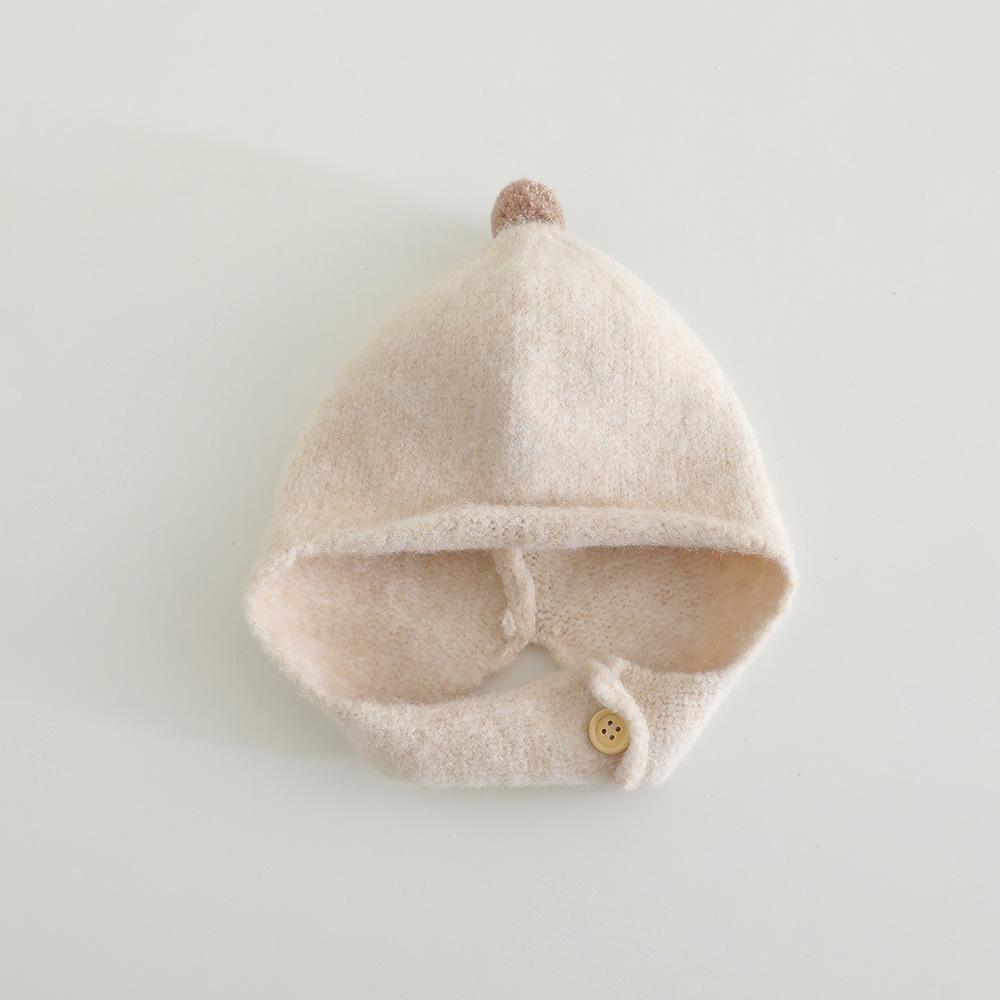 Однотонная шапка с помпоном для малышей, осенне-зимняя вязаная шапка-бини с ушками, ветрозащитная, теплая, для малышей мальчиков и девочек, шапка для защиты ушей