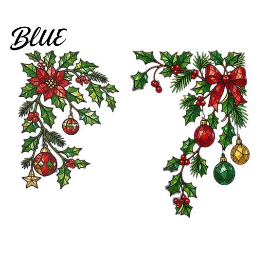 Translucent Glass Decoration 2Pcs Christmas Static Window Clings Corner Wreath No‑Glue Decals with Holly Festive Home Decor Xmas Balls Bow