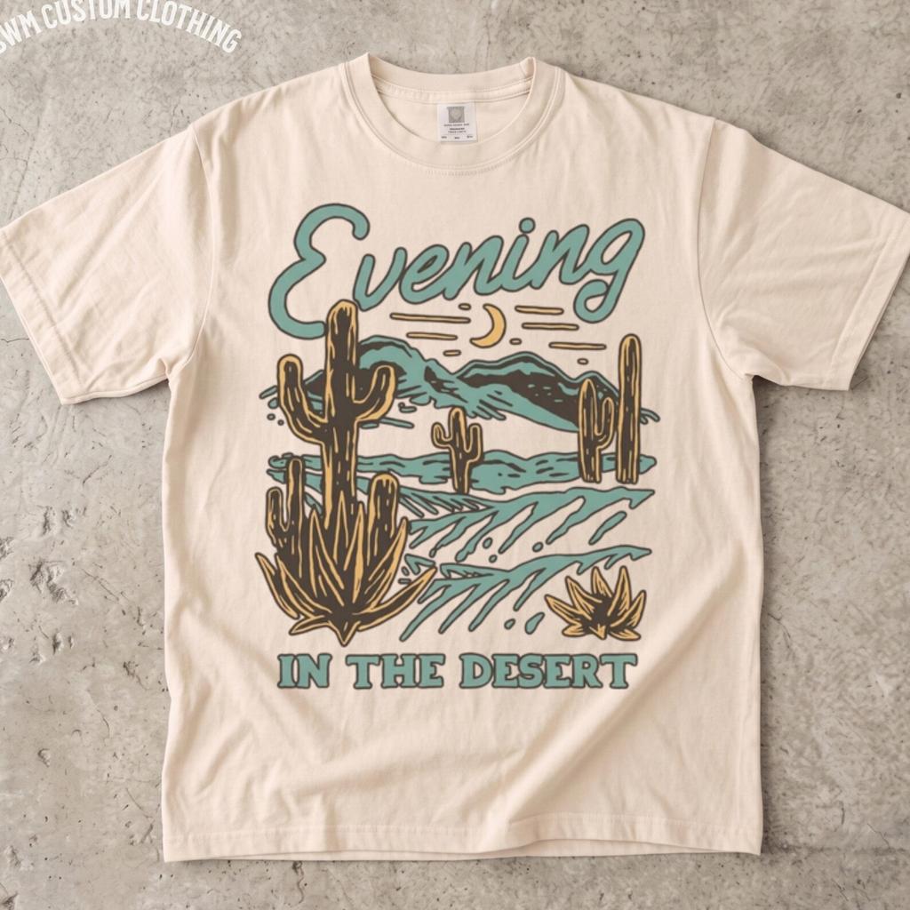 Vintage Desert Cactus Shirt, Evening In The Desert Graphic Tee, Boho Southwestern Comfort Colors, Linocut Nature Granola Girl Top