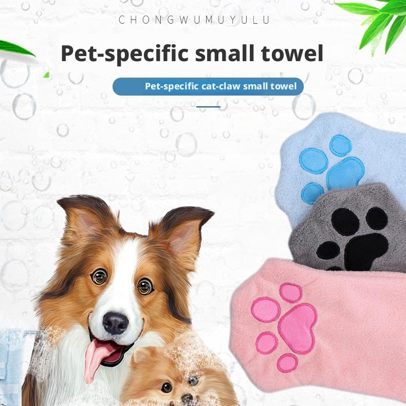 Pet paw shaped gloves, absorbent quick drying pet specific cleaning towels, pet bath towels