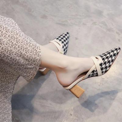 Модные новые полутапочки Baotou на высоком каблуке женские летние 2024 года новые ленивые тапочки на толстом каблуке сандалии