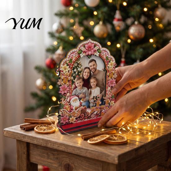 Holiday Tabletop Decor Christmas Wooden Photo Frame, Commemorative Picture Stable Base Rustic Wood Frame Holder for Desktop Display and Festive