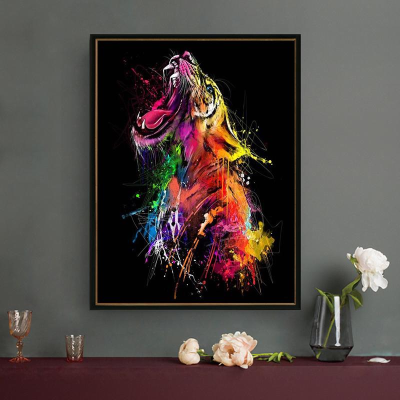 Modern Color Graffiti Ferocious Tiger Wall Art Canvas Painting Living Room Study Home Decoration Pictures Posters and Prints