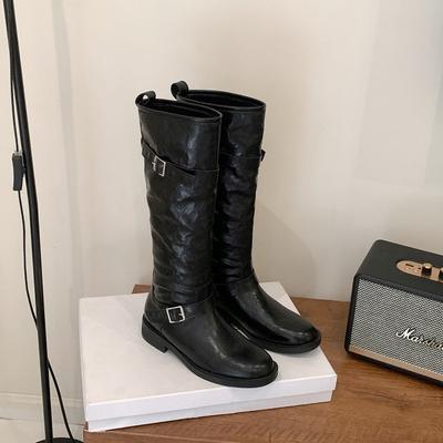 Натуральная кожа~ ботфорты на толстой подошве женские осенне-зимние новые ретро западные высокие сапоги на толстом каблуке рыцарские сапоги