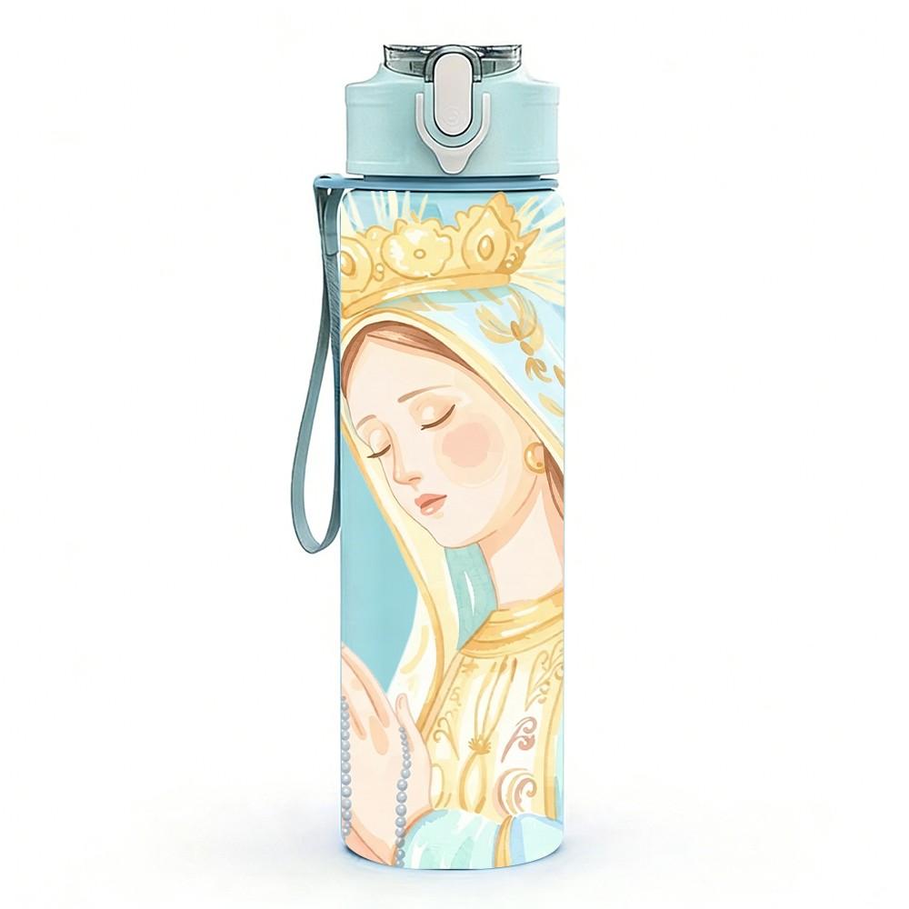1PC Blessed Virgin Mary Religious Print 750ml Color Plastic Sports Water Bottle Leakproof Flip Straw Lid Suitable for Sports Office Home Use