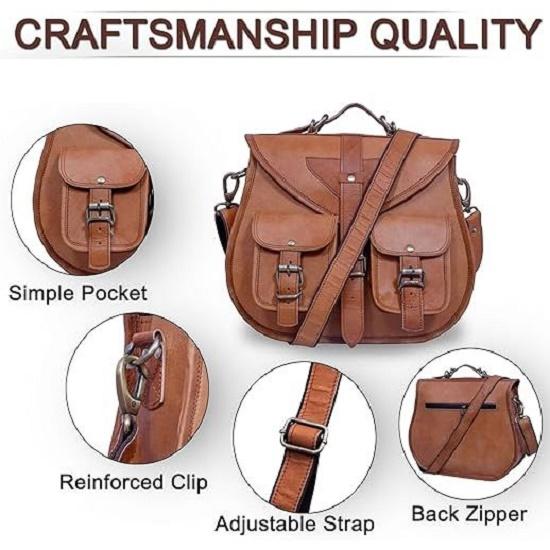 New Genuine Brown Leather Messenger Bag for Women - Large Crossbody Purse, Vintage Shoulder Satchel Handbag, Saddle Crossover Bag